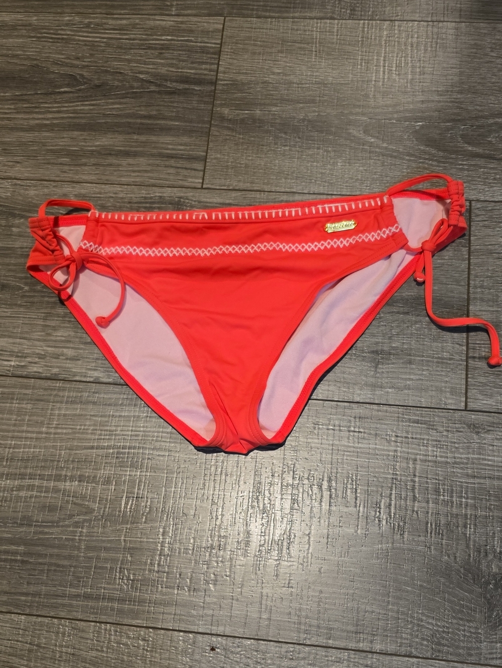 Sunseeker Coral Side-Tie Bikini Bottom with Decorative Stitchinh. Size 8.